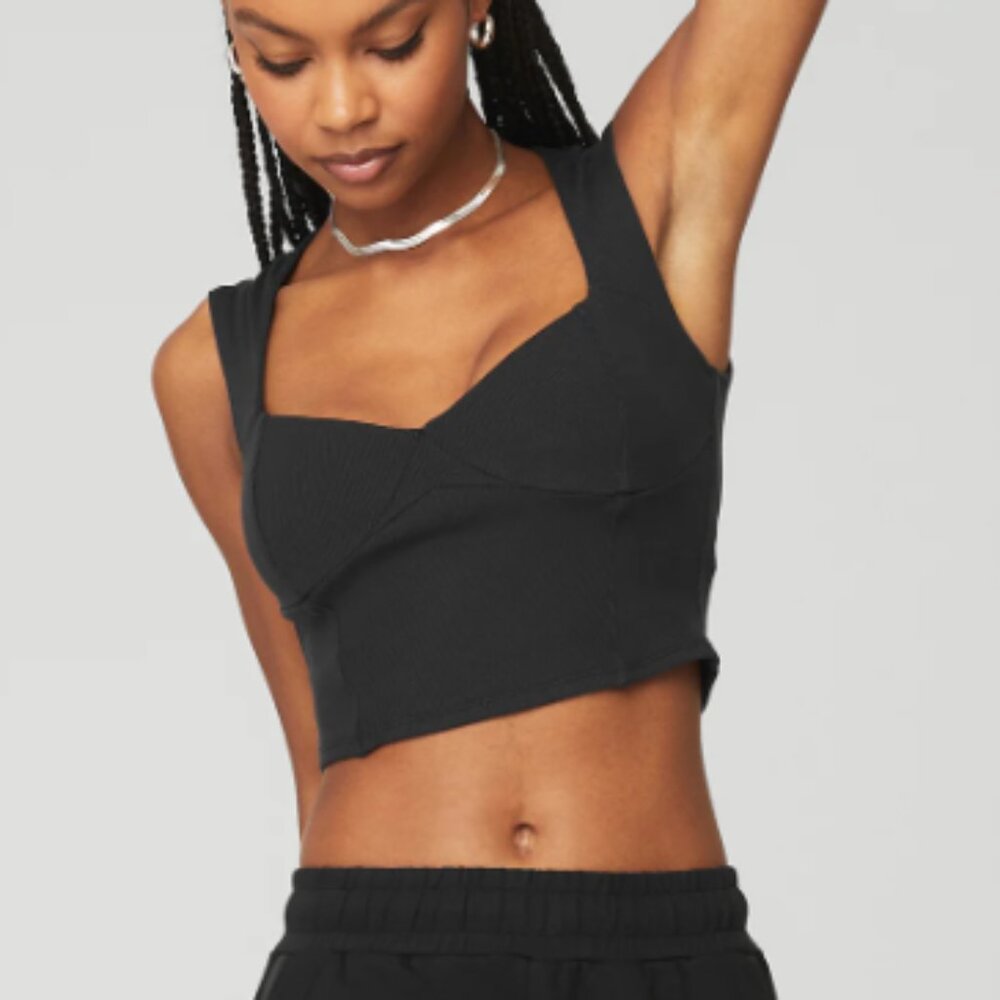 ALO Yoga Black Structured Ribbed Crop Top
